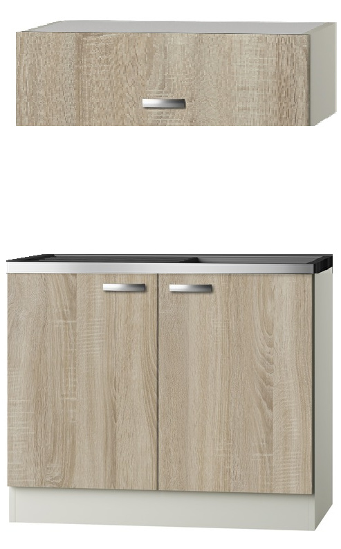Keukenblok Padua licht eiken ruw met rvs aanrecht en spoelbak en klep bovenkast 100 x 60 cm HRG-104 - Afbeelding 2
