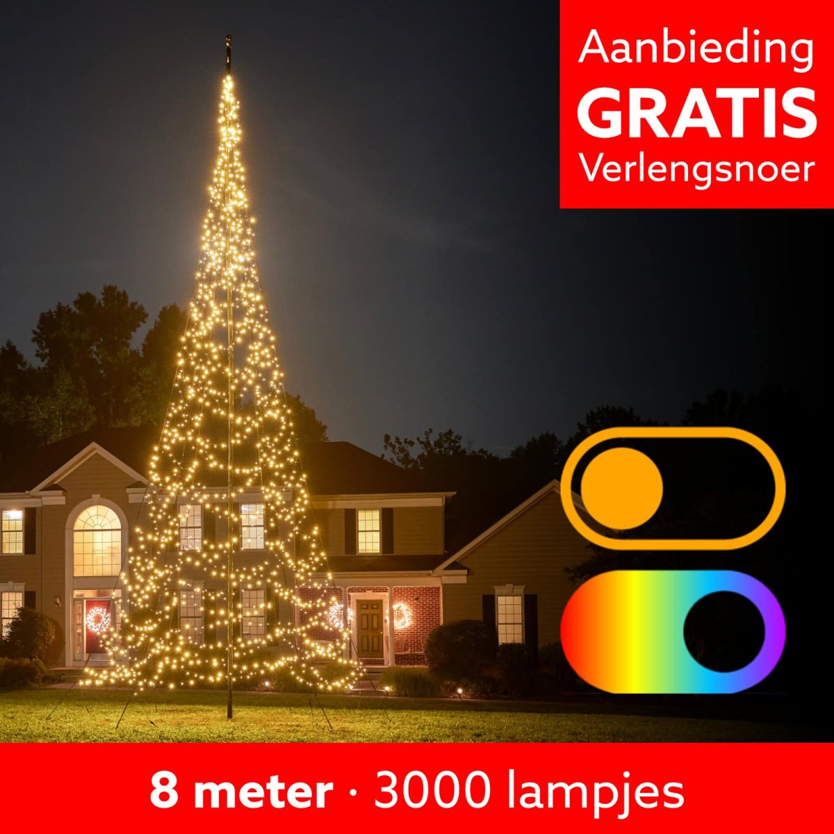 Fairybell · Luminous Switch · 8 meter · 3000 LEDs · Warm wit / Multicolor - Afbeelding 2